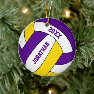Ornamento De Cerâmica time de ouro roxo colorido voleibol masculino