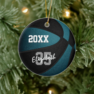 Ornamento De Cerâmica time preto de teal cor bola de basquete feminino