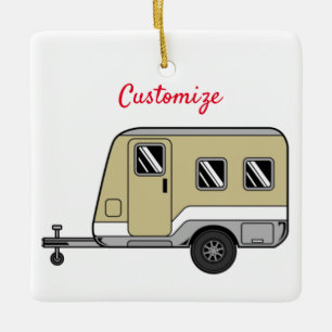Ornamento De Cerâmica Tiny Tan Caravan Camper Thunder_Cove