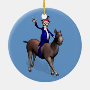 Ornamento De Cerâmica Tio Sam Andando Em Donkey