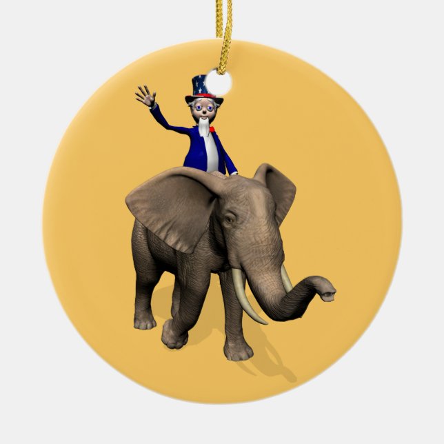 Ornamento De Cerâmica Tio Sam Andando Em Elefante (Frente)