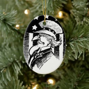 Ornamento De Cerâmica Tio Sam Patriótico Vintage e Bandeira Americana