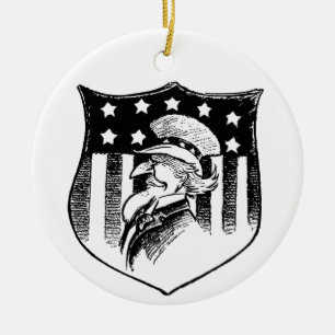 Ornamento De Cerâmica Tio Sam Patriótico Vintage e Bandeira Americana