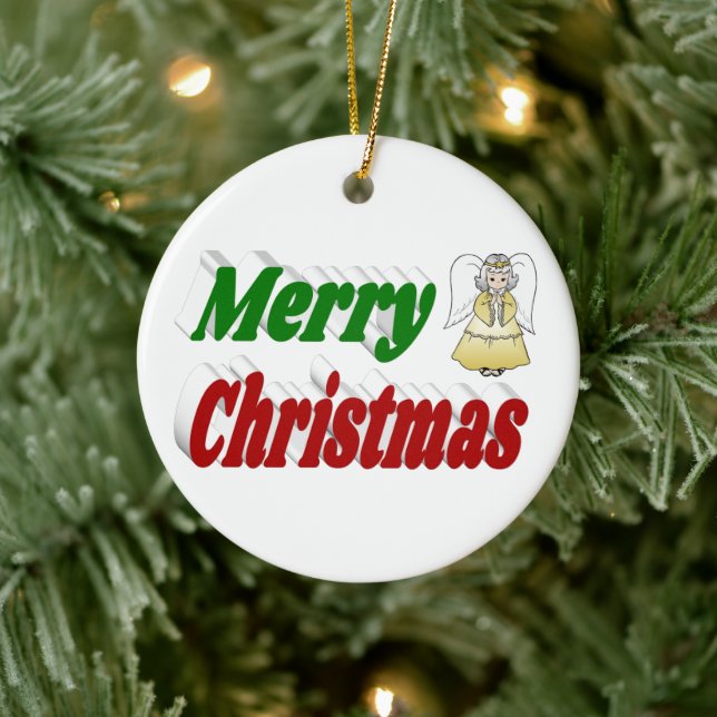 Ornamento De Cerâmica Típica verde de Angel Red no Feliz Natal (Árvore)