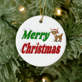 Ornamento De Cerâmica Tipografia de Merry Christmas Reindeer