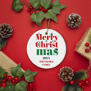 Ornamento De Cerâmica Tipografia de Natal feliz e elementos de colheita