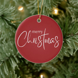 Ornamento De Cerâmica Tipografia de Natal feliz Feriado moderno vermelho