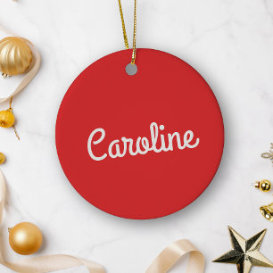 Ornamento De Cerâmica Tipografia de Nome Minimalista Fofa Vermelho Branc