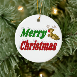Ornamento De Cerâmica Tipografia de Rena voando Feliz Natal 