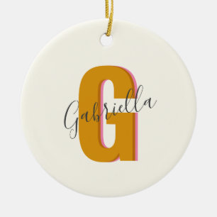 Ornamento De Cerâmica Tipografia Retro Monograma Nome Inicial em Amarelo
