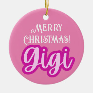 Ornamento De Cerâmica Tipografia Rosa bonito Gigi Feliz de Natal