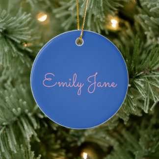Ornamento De Cerâmica Tipografia Simples em Rosa e Azul Personalizado