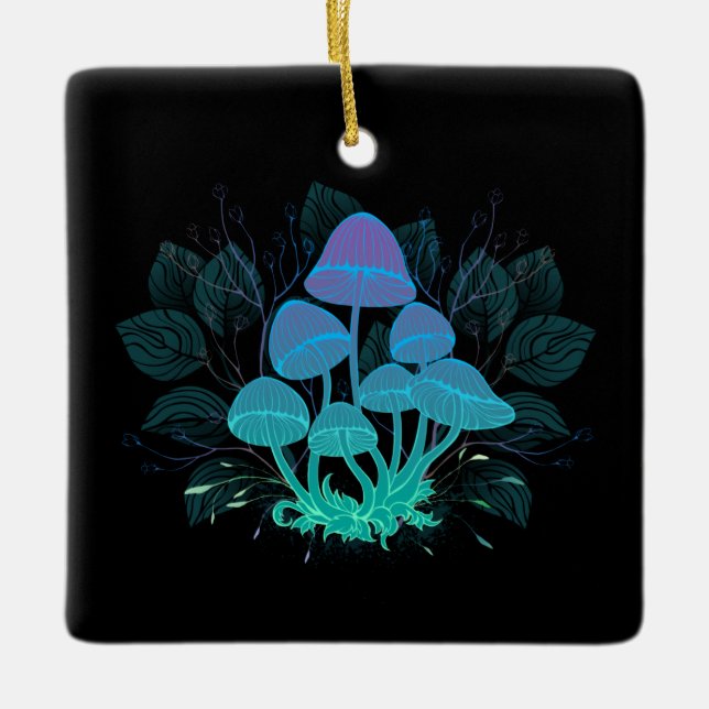 Ornamento De Cerâmica Toadstools em arbustos (Frente)