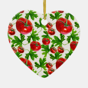 Ornamento De Cerâmica Tomate com Padrão de Folhas