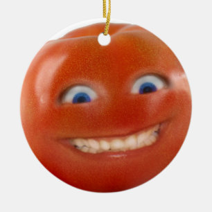 Ornamento De Cerâmica Tomate Sorridente de Rosto Feliz