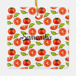 Ornamento De Cerâmica Tomates E Folhas De Orégãos
