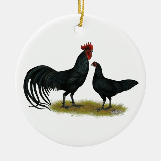 Ornamento De Cerâmica Tomeru Long Crower Chickens (Frente)