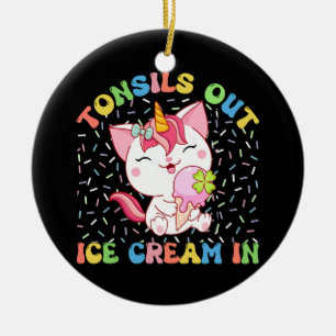 Ornamento De Cerâmica Tonsils Out, Sorvete In   Unicorn Cat