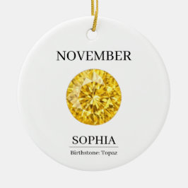 Ornamento De Cerâmica Topázio de Novembro Aniversário Personalizado