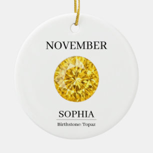 Ornamento De Cerâmica Topázio de Novembro Aniversário Personalizado