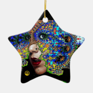 Ornamento De Cerâmica Topázio EFÉMERO, amarelo, estrela azul da safira