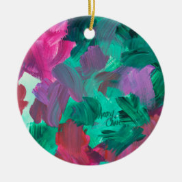 Ornamento De Cerâmica Toque SPWW de tons de joia verde e rosa