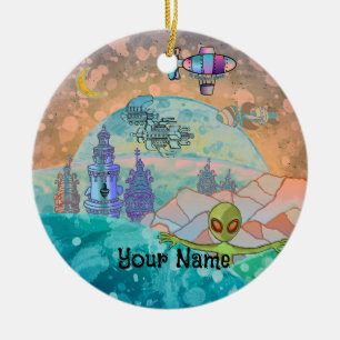 Ornamento De Cerâmica Torre Alien Cidade