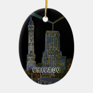 Ornamento De Cerâmica Torre d'água de Chicago Linda Arte Vintage Colori