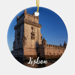 Ornamento De Cerâmica Torre de Belem ao pôr do sol em Lisboa, Portugal