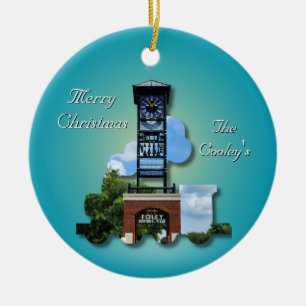 Ornamento De Cerâmica Torre e comboio foley personalizados (azul)