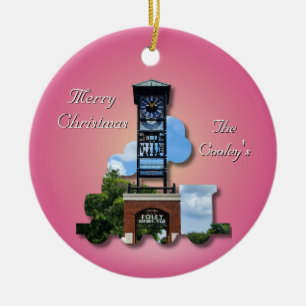 Ornamento De Cerâmica Torre e comboio foley personalizados (cor-de-rosa)