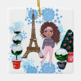 Ornamento De Cerâmica Torre Eiffel de Garota Americana Personalizada
