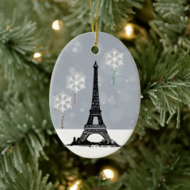 Ornamento De Cerâmica Torre Eiffel de inverno, Natal em Floco de Neve