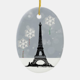 Ornamento De Cerâmica Torre Eiffel de inverno, Natal em Floco de Neve
