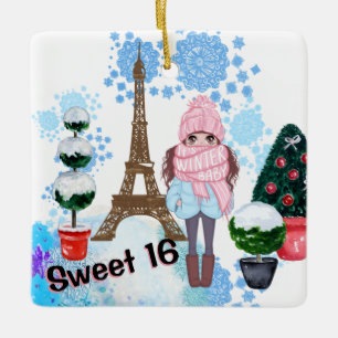 Ornamento De Cerâmica Torre Eiffel de inverno Personalizada 16 Paris