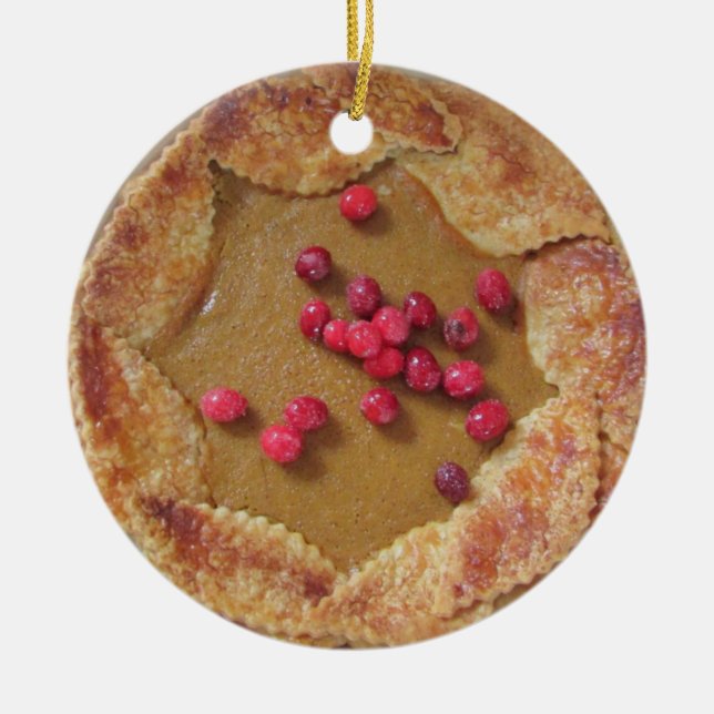 Ornamento De Cerâmica Torta de Abóbora com Cranberries Natal (Frente)