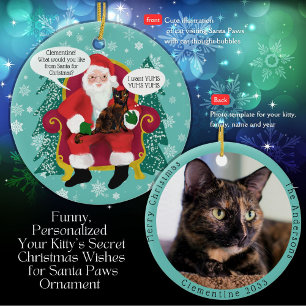 Ornamento De Cerâmica Tortie Cat Engraçado Visita Papais noeis Natal Per