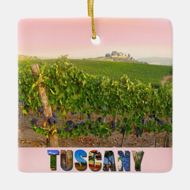 Ornamento De Cerâmica Toscânia Itália Vineyard italiano Pink Natal (Frente)