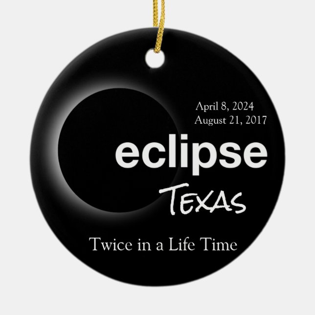 Ornamento De Cerâmica Total Solar Eclipse 2017 2024 - Texas (Frente)