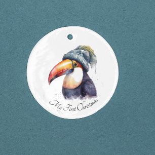 Ornamento De Cerâmica Toucan Winter Vibes, personalizado