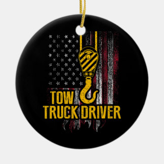 Ornamento De Cerâmica Tow Truck Driver USA Flag Trucker