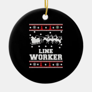 Ornamento De Cerâmica Trabalhador de linha - Suéter de natal Lineman Ugl