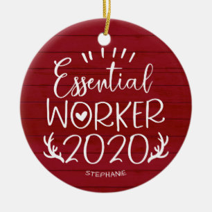 Ornamento De Cerâmica Trabalhador Essencial 2020 Covid Natal Madeira Ver