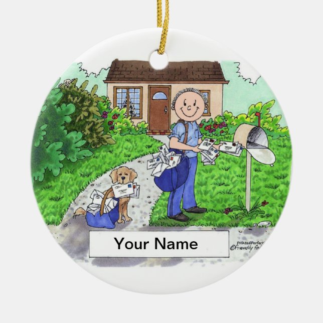 Ornamento De Cerâmica Trabalhador Postal - Masculino (Frente)