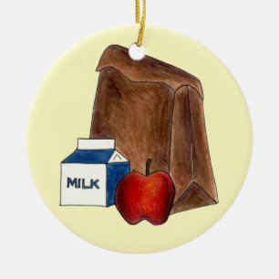 Ornamento De Cerâmica Trabalhadora do Cafeeiro de Almoço da Escola Apple