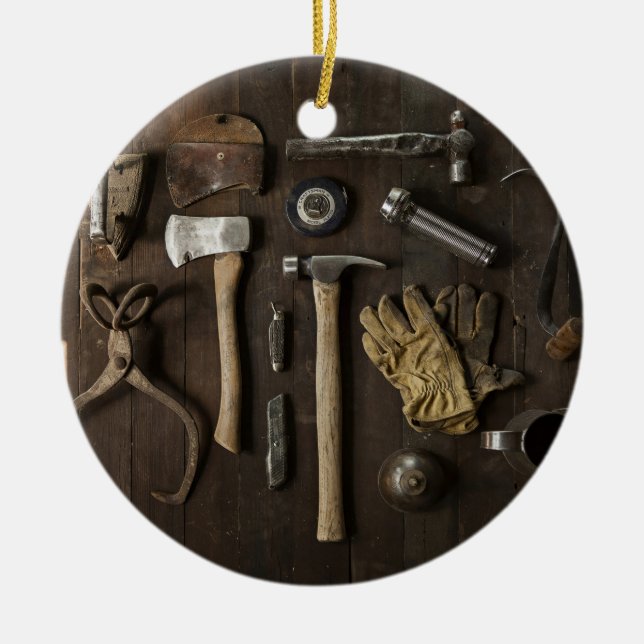 Ornamento De Cerâmica Trabalhadores manuais temáticos, de madeira da (Frente)