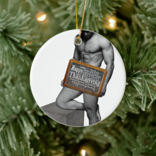 Ornamento De Cerâmica Tradição de Ação de Graças da SlipperyJoe's homem