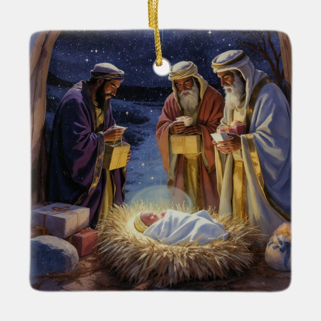 Ornamento De Cerâmica Traditional Three Wise Men Nativity (Frente)