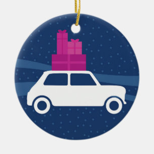 Ornamento De Cerâmica Tráfego do Natal de Mini Cooper