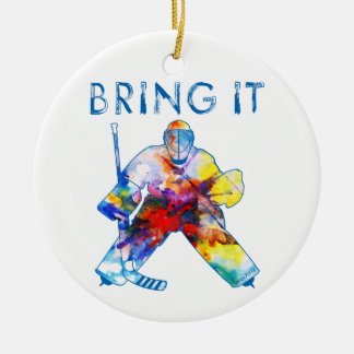 Ornamento De Cerâmica Traga o Hockey Goalie Watercolor Natal